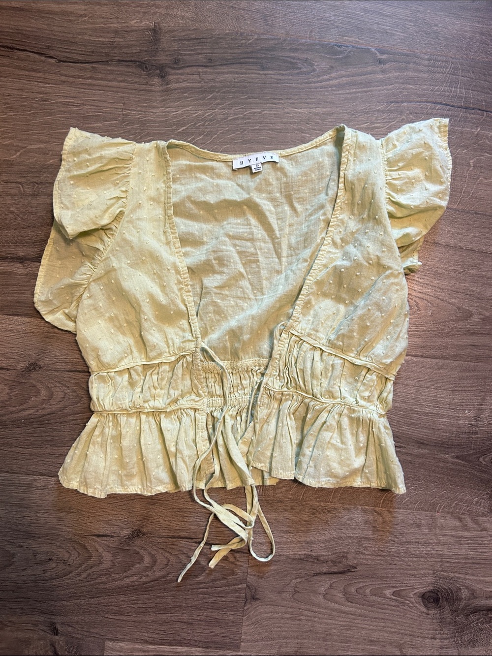 Lime Green Tie-Front Flutter Sleeve Blouse